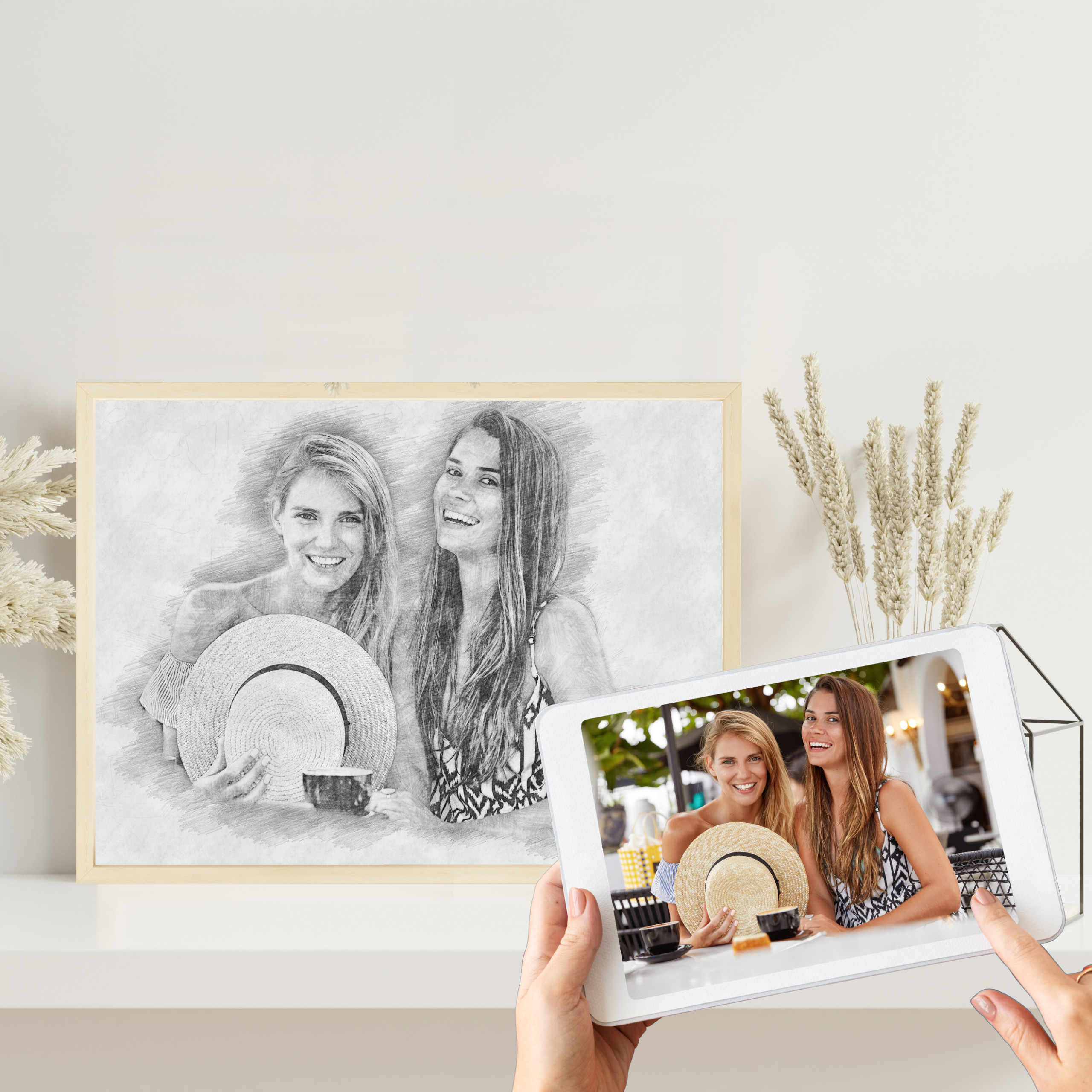 Freunde Bleistift Zeichnung vom Foto | Digitale Skizze | Bleistiftzeichnung | Personalisiert | Bleistiftskizze | Beste Freundin | Poster
