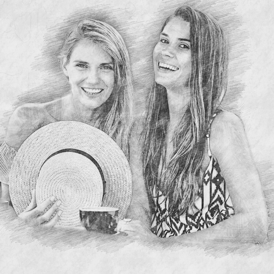 Freunde Bleistift Zeichnung vom Foto | Digitale Skizze | Bleistiftzeichnung | Personalisiert | Bleistiftskizze | Beste Freundin | Poster