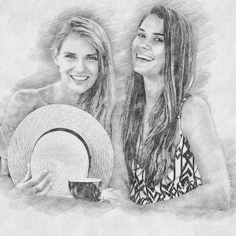 Freunde Bleistift Zeichnung vom Foto | Digitale Skizze | Bleistiftzeichnung | Personalisiert | Bleistiftskizze | Beste Freundin | Poster – Bild 2