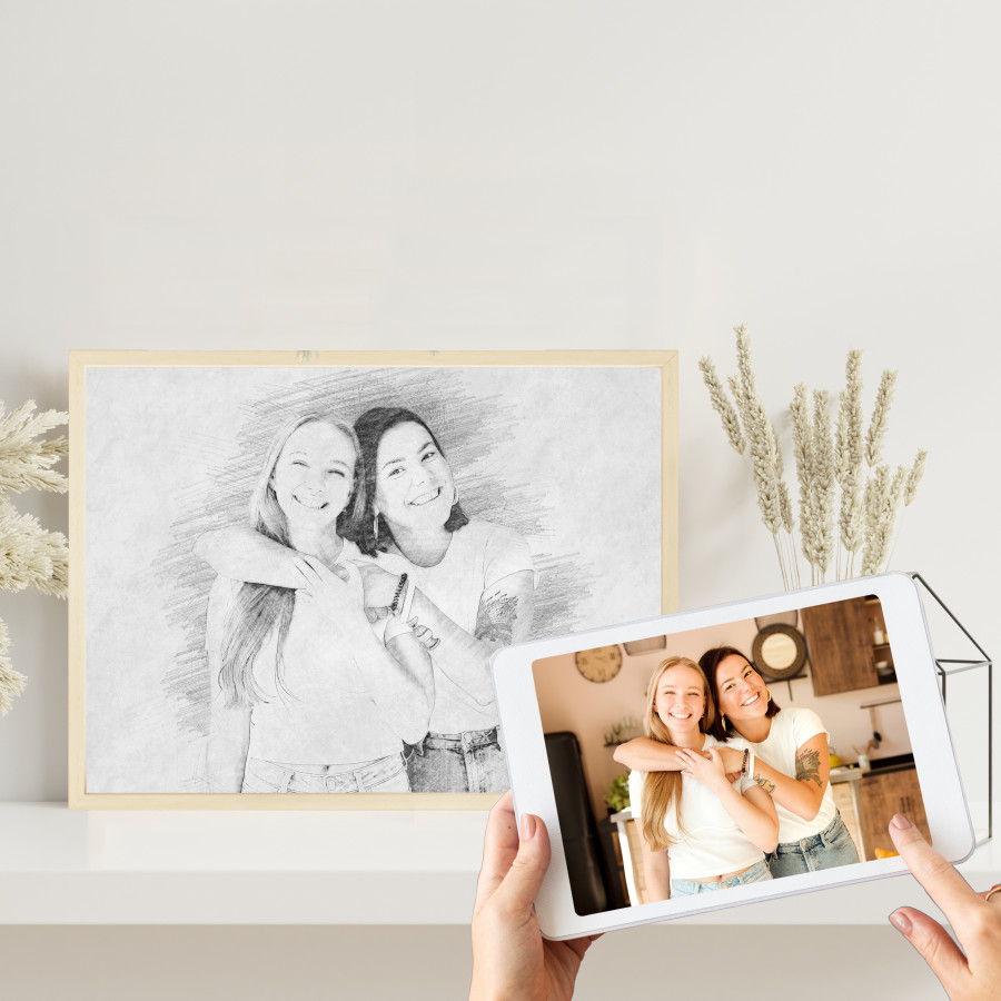Freunde Bleistift Zeichnung vom Foto | Digitale Skizze | Bleistiftzeichnung | Personalisiert | Bleistiftskizze | Beste Freundin | Poster