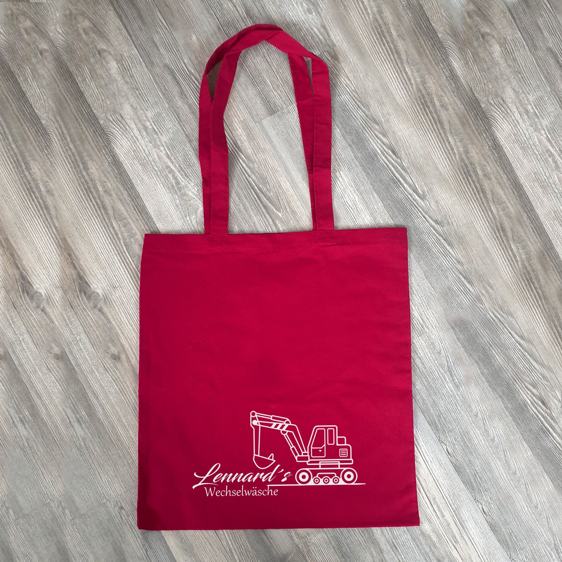 Personalisierte Baumwolltasche, Stoffbeutel, 100% Baumwolle, Geschenk, Geschenkidee, Kindergarten, Schule, Wechselwäsche,Bagger