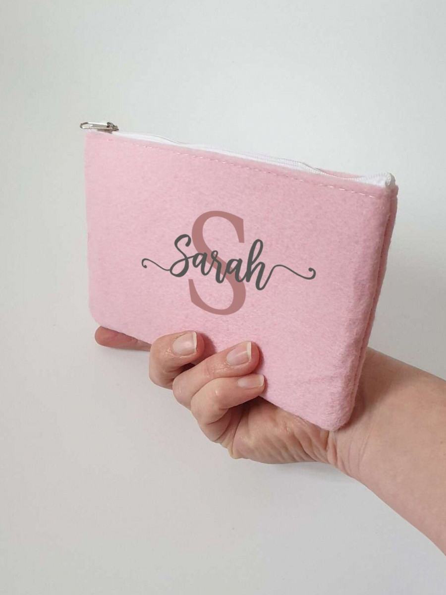 Kleine Kosmetiktasche aus Filz 18x10 cm | Personalisiert | Schminktasche mit Namen | Kulturtasche | Filz-Mäppchen | Geschenk | Beauty Bag