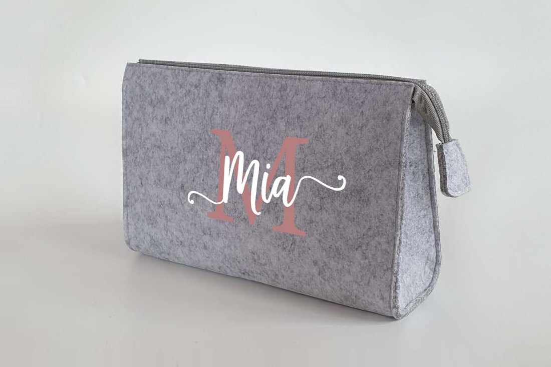 Personalisierte Kulturtasche aus Filz 28x19x8 cm | Kosmetiktasche mit Namen | Wickeltasche | Schminktasche | Geschenk | Beauty Bag – Bild 2