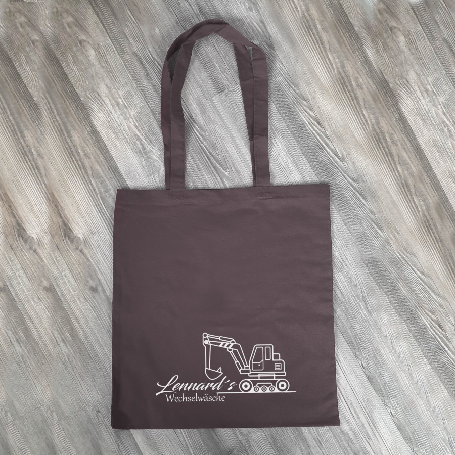Personalisierte Baumwolltasche, Stoffbeutel, 100% Baumwolle, Geschenk, Geschenkidee, Kindergarten, Schule, Wechselwäsche,Bagger