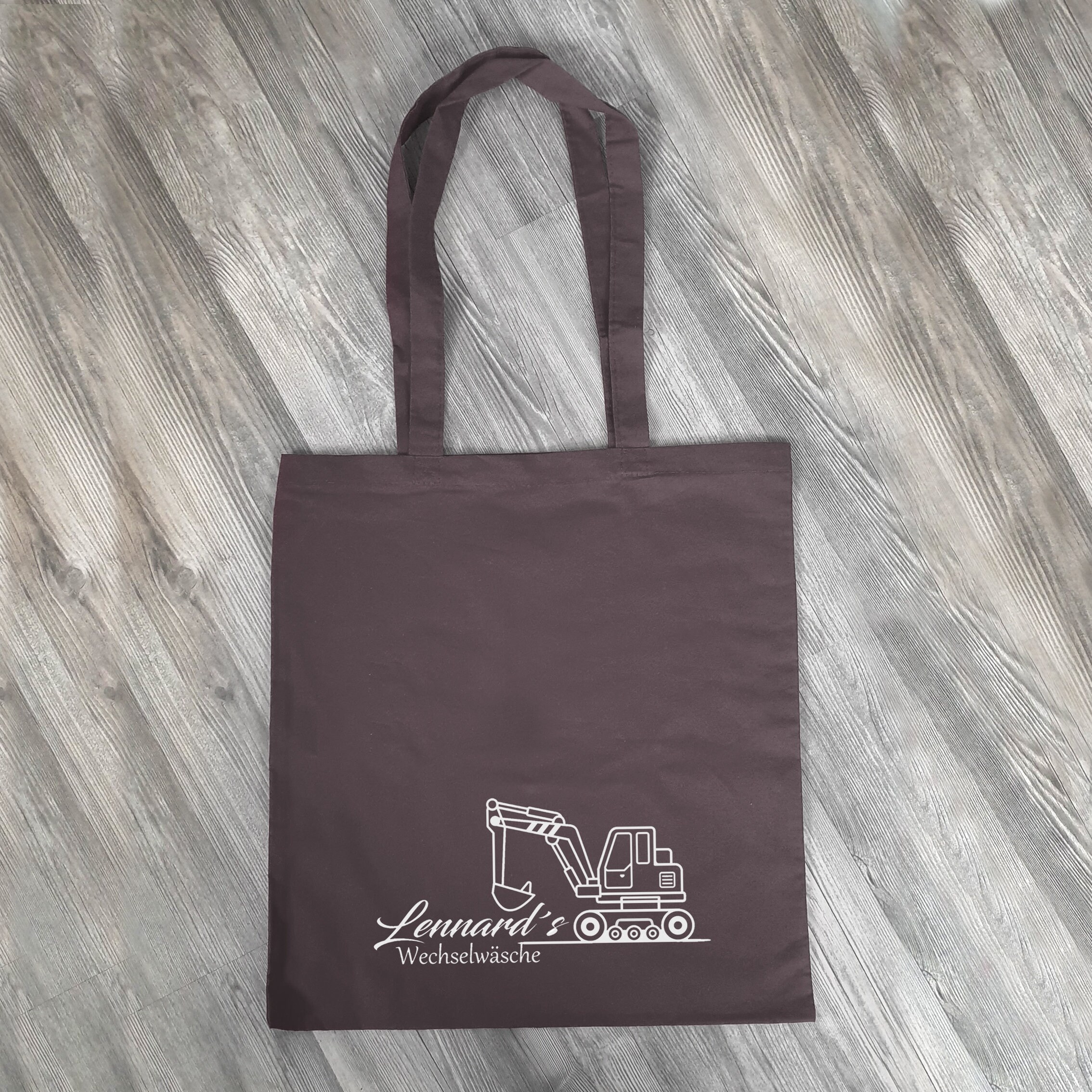 Personalisierte Baumwolltasche, Stoffbeutel, 100% Baumwolle, Geschenk, Geschenkidee, Kindergarten, Schule, Wechselwäsche,Bagger – Bild 3
