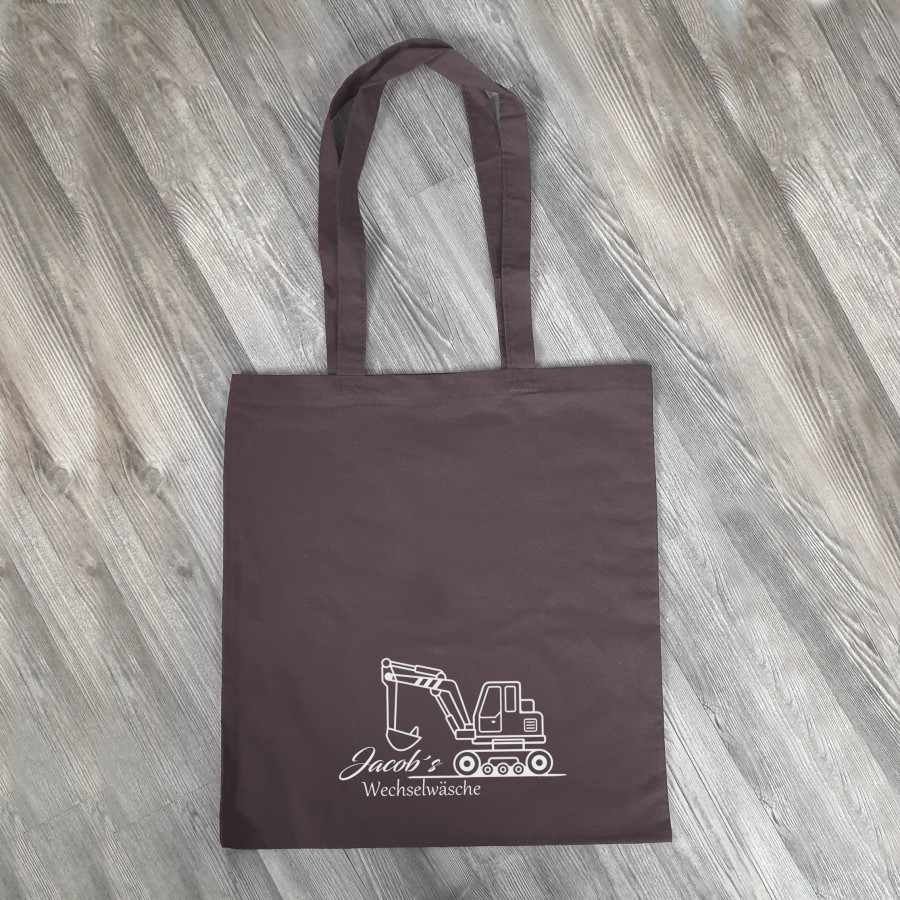 Personalisierte Baumwolltasche, Stoffbeutel, 100% Baumwolle, Geschenk, Geschenkidee, Kindergarten, Schule, Wechselwäsche,Bagger