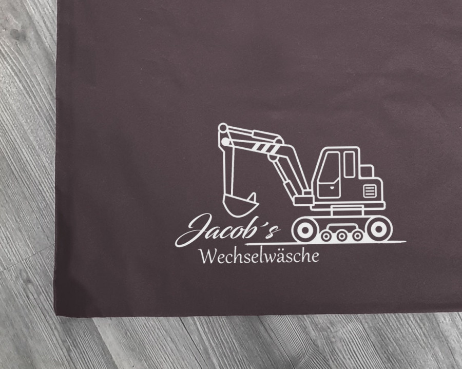 Personalisierte Baumwolltasche, Stoffbeutel, 100% Baumwolle, Geschenk, Geschenkidee, Kindergarten, Schule, Wechselwäsche,Bagger
