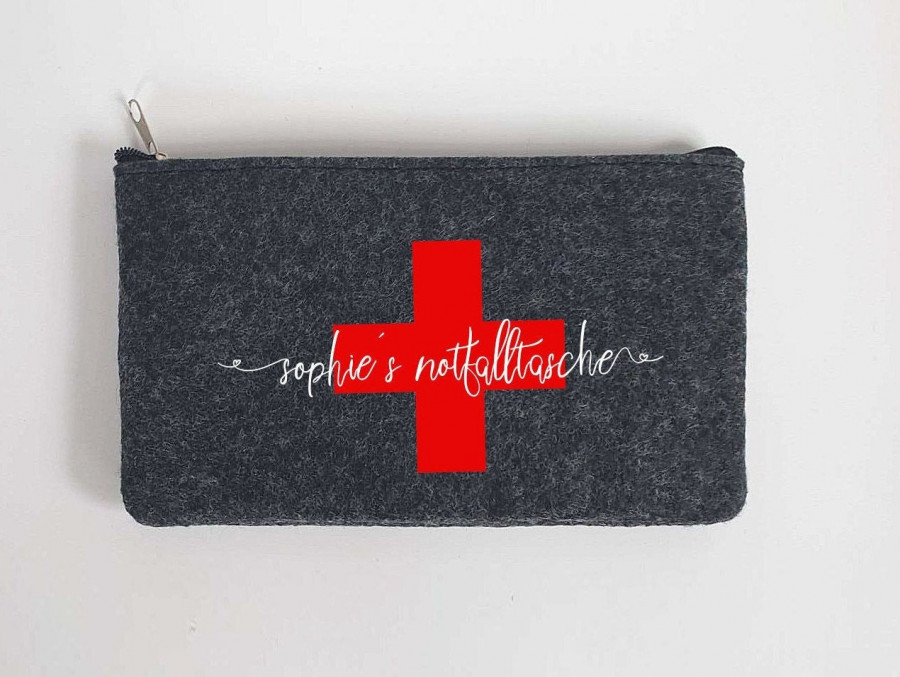 Kleine Erste Hilfe Tasche aus Filz 18x10 cm | Personalisiert mit Wunschtext | für Pflaster etc. | Filz-Notfall-Tasche | Geschenk