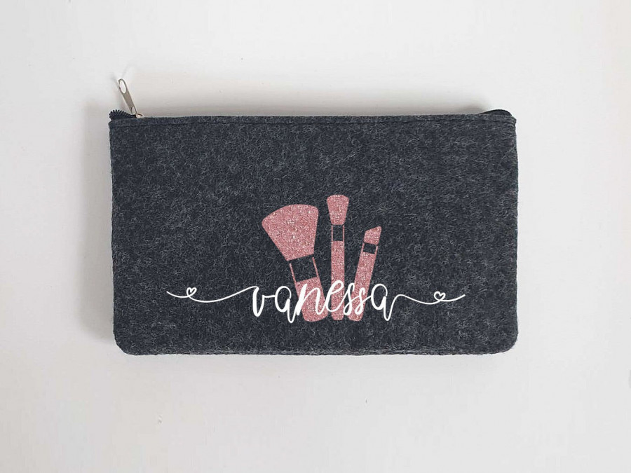 Kleine glitzernde Schminktasche aus Filz 18x10 cm | Personalisiert | Kosmetiktasche mit Namen |  Filz-Mäppchen | Geschenk | Beauty Bag