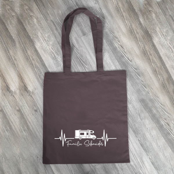 Personalisierte Baumwolltasche, Stoffbeutel, Tasche, 100% Baumwolle, Geschenk, Geschenkidee, Camping, Unterwegs, Herzschlag – Bild 1