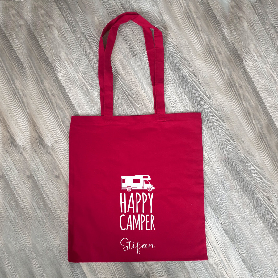 Personalisierte Baumwolltasche, Stoffbeutel, Tasche, 100% Baumwolle, Geschenk, Geschenkidee, Camping, Unterwegs, Happy Camper, Wohnmobil
