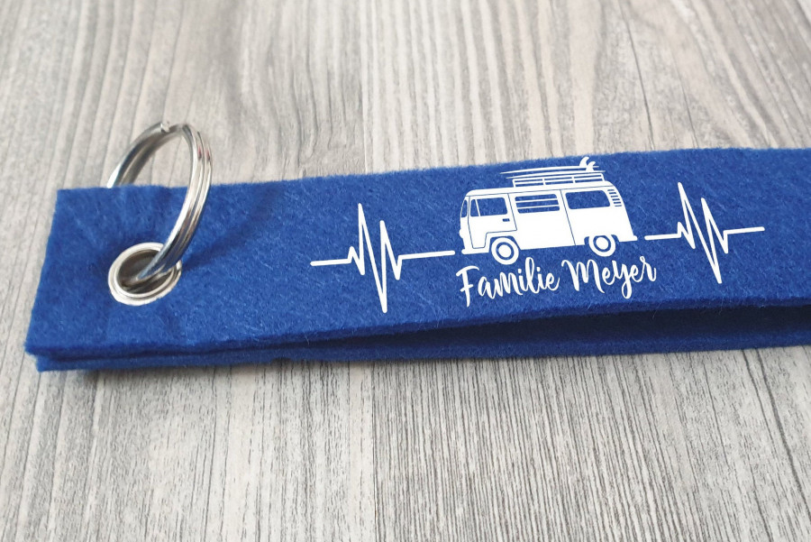 Bulli / Bus / Van Schlüsselanhänger personalisiert mit Wunschtext, Camping, Anhänger mit Text, Schlüsselanhänger, Geschenkidee