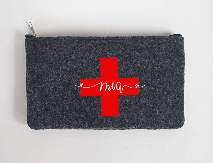 Kleine Erste Hilfe Tasche aus Filz 18x10 cm | Personalisiert mit Wunschtext | für Pflaster etc. | Filz-Notfall-Tasche | Geschenk