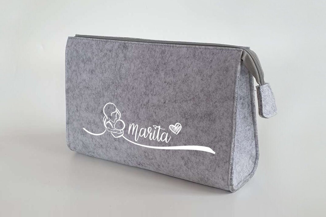 Personalisierte Kulturtasche aus Filz 28x19x8 cm | Kosmetiktasche mit Namen | Schminktasche | Geschenk | Beauty Bag | Wickeltasche – Bild 2