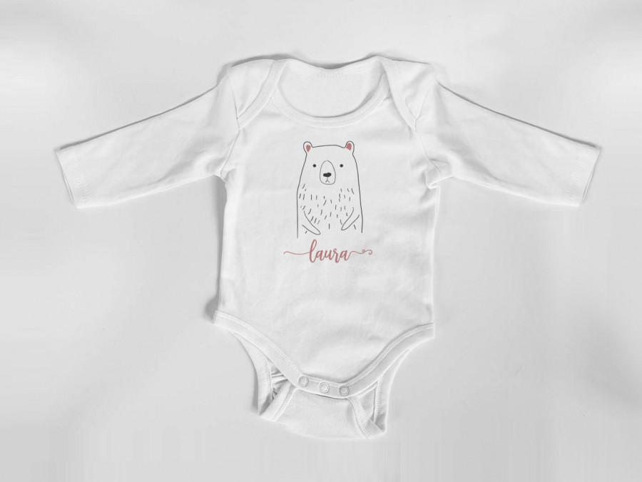Personalisierter Body mit langen Armen, Gr. 62, 100% Baumwolle, Organic Cotton, Geschenk, Geschenkidee zur Geburt, Zebra, Schaf, Panda, Bär