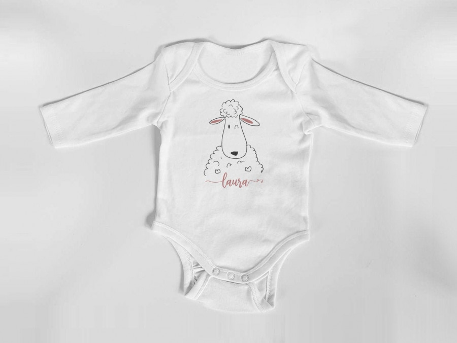 Personalisierter Body mit langen Armen, Gr. 62, 100% Baumwolle, Organic Cotton, Geschenk, Geschenkidee zur Geburt, Zebra, Schaf, Panda, Bär