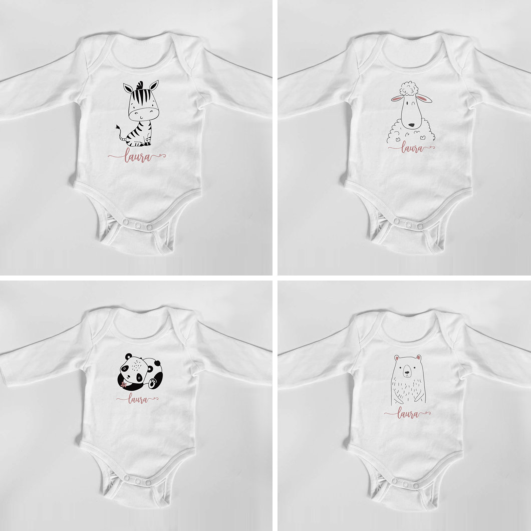 Personalisierter Body mit langen Armen, Gr. 62,  100% Baumwolle, Organic Cotton, Geschenk, Geschenkidee zur Geburt, Zebra, Schaf, Panda, Bär – Bild 2