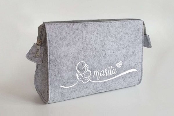 Personalisierte Kulturtasche aus Filz 28x19x8 cm | Kosmetiktasche mit Namen | Schminktasche | Geschenk | Beauty Bag | Wickeltasche – Bild 3