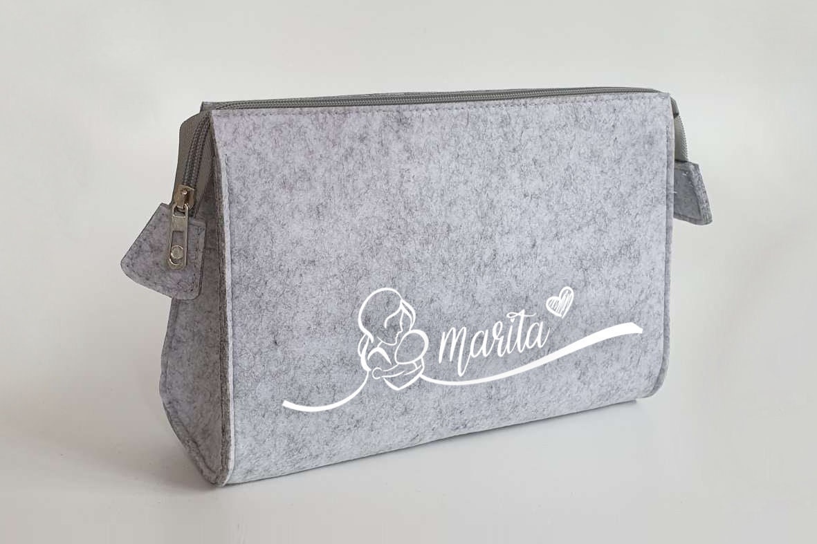 Personalisierte Kulturtasche aus Filz 28x19x8 cm | Kosmetiktasche mit Namen | Schminktasche | Geschenk | Beauty Bag | Wickeltasche – Bild 3