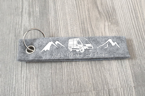 Van in den Bergen Schlüsselanhänger personalisiert mit Wunschtext, Camping, Anhänger mit Text, Schlüsselanhänger, Geschenkidee, Bulli, Bus – Bild 3