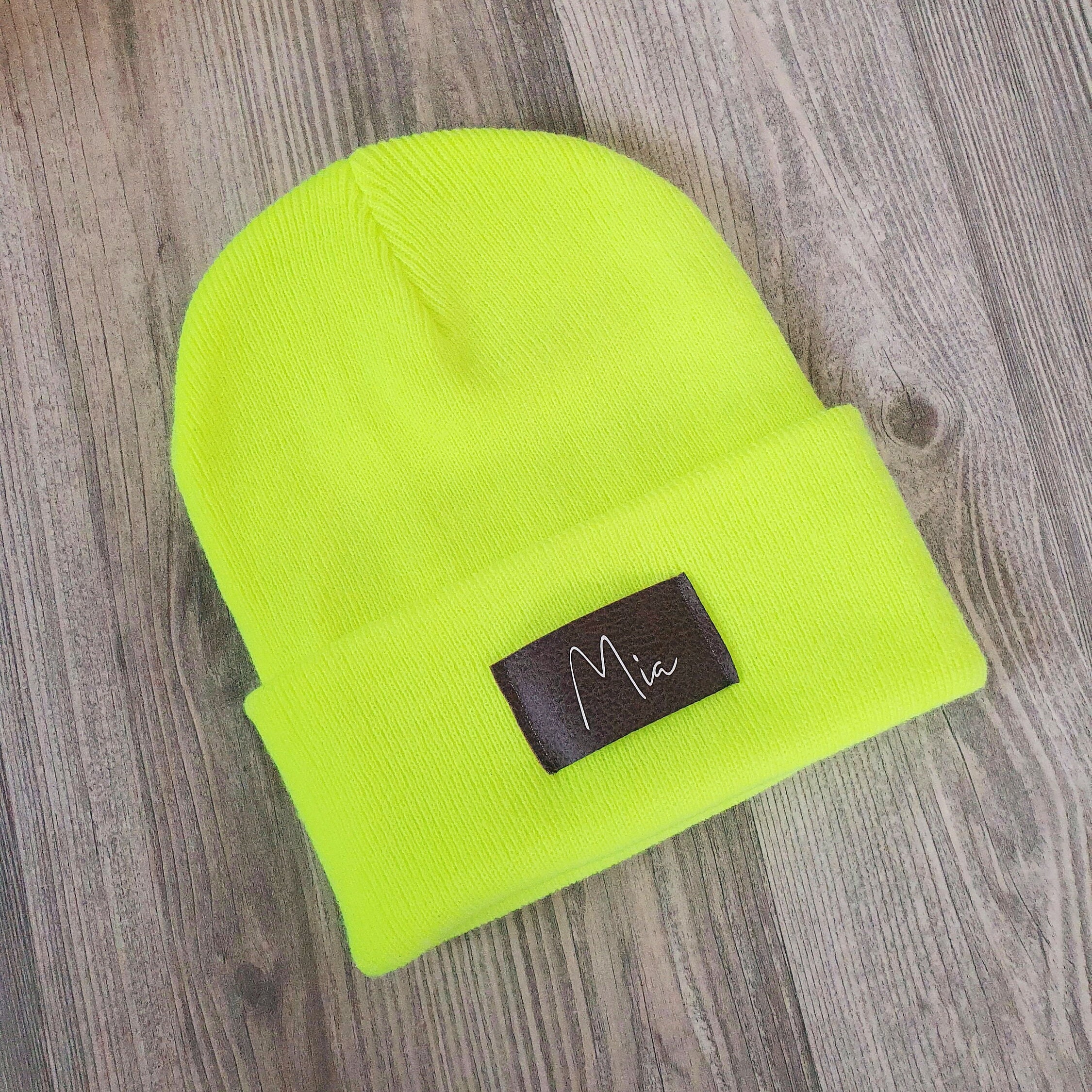 Kinder Mütze personalisiert | Hipster Beanie | Mütze | Wintermütze | Neon gelbe Mütze mit Namen | Herbst