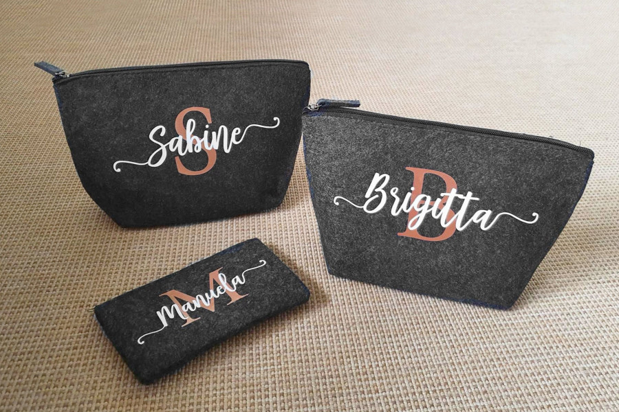 Personalisierte Kulturtasche aus Filz 19x18x9 cm | Kosmetiktasche mit Namen | Wickeltasche | Schminktasche | Geschenk | Beauty Bag
