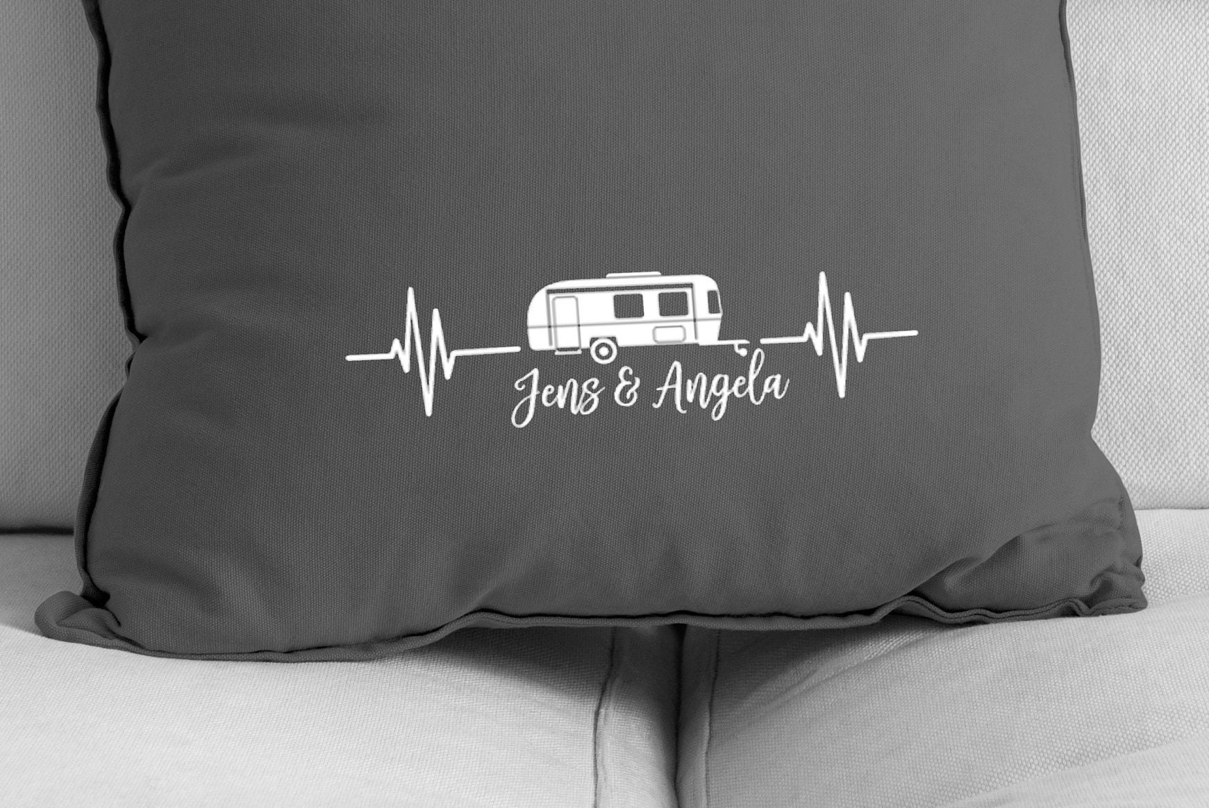 Camping - Wohnwagen Kissenhülle 50 x 50 cm personalisiert | Kissenbezug | Camping | Wohnmobil | – Bild 2