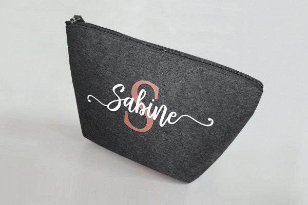 Personalisierte Kulturtasche aus Filz 19x18x9 cm | Kosmetiktasche mit Namen | Wickeltasche | Schminktasche | Geschenk | Beauty Bag – Bild 3
