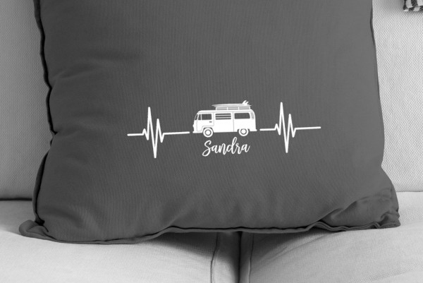 Camping - Bulli Kissenhülle 50 x 50 cm personalisiert | Kissenbezug | Camping | Bus – Bild 2