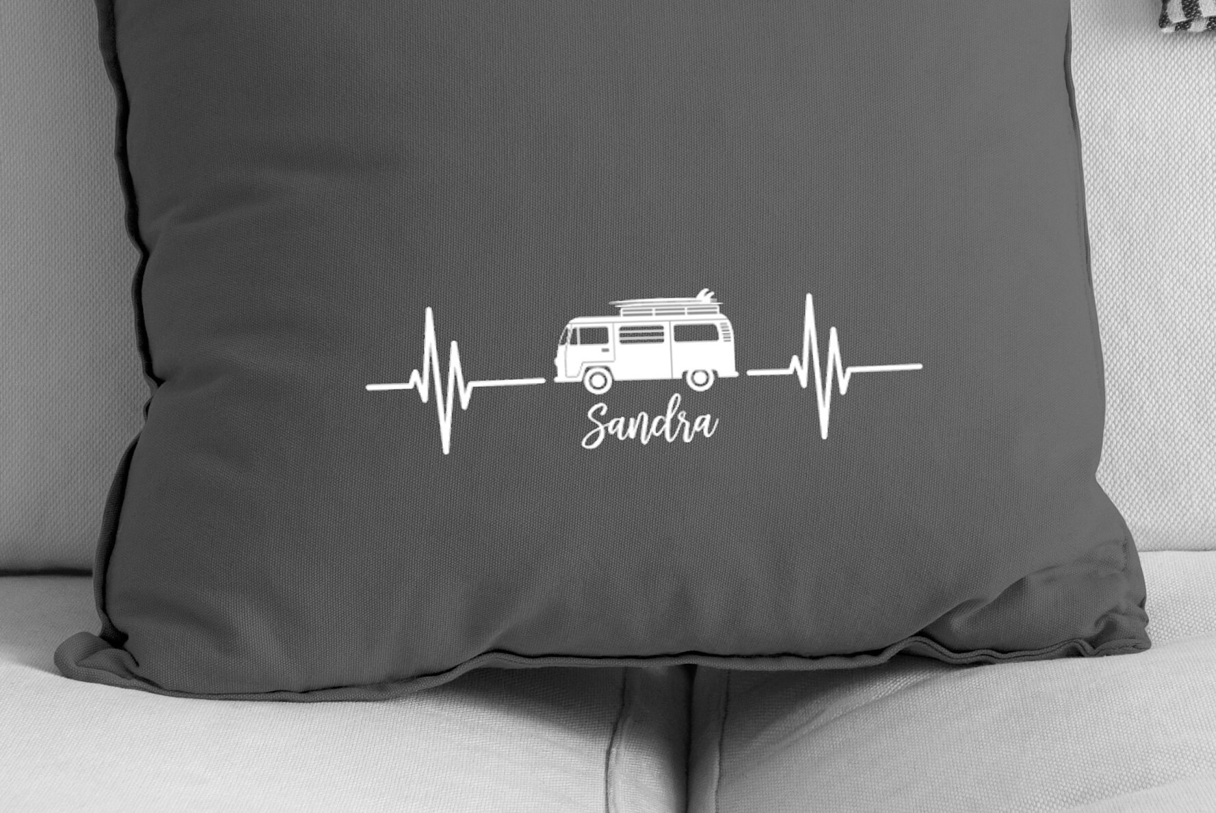 Camping - Bulli Kissenhülle 50 x 50 cm personalisiert | Kissenbezug | Camping | Bus – Bild 2