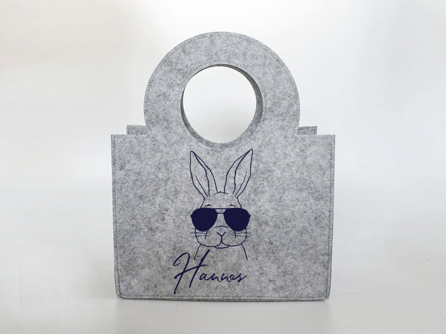 Personalisierte Oster-Tasche aus Filz 27 x 13 x 21 cm | Hase mit Sonnenbrille | Tasche mit Namen | Ostertasche | Geschenk | Ostern