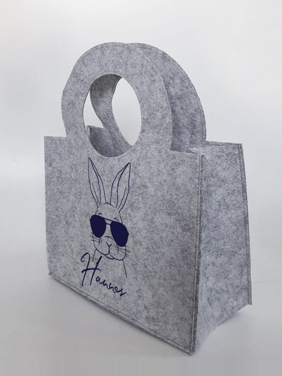 Personalisierte Oster-Tasche aus Filz 27 x 13 x 21 cm | Hase mit Sonnenbrille | Tasche mit Namen | Ostertasche | Geschenk | Ostern
