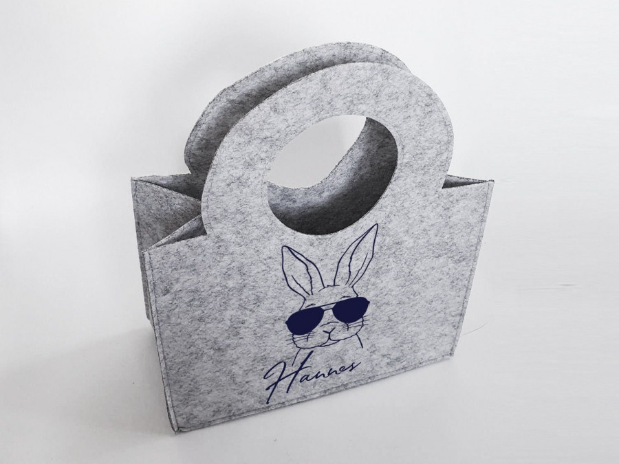 Personalisierte Oster-Tasche aus Filz 27 x 13 x 21 cm | Hase mit Sonnenbrille | Tasche mit Namen | Ostertasche | Geschenk | Ostern
