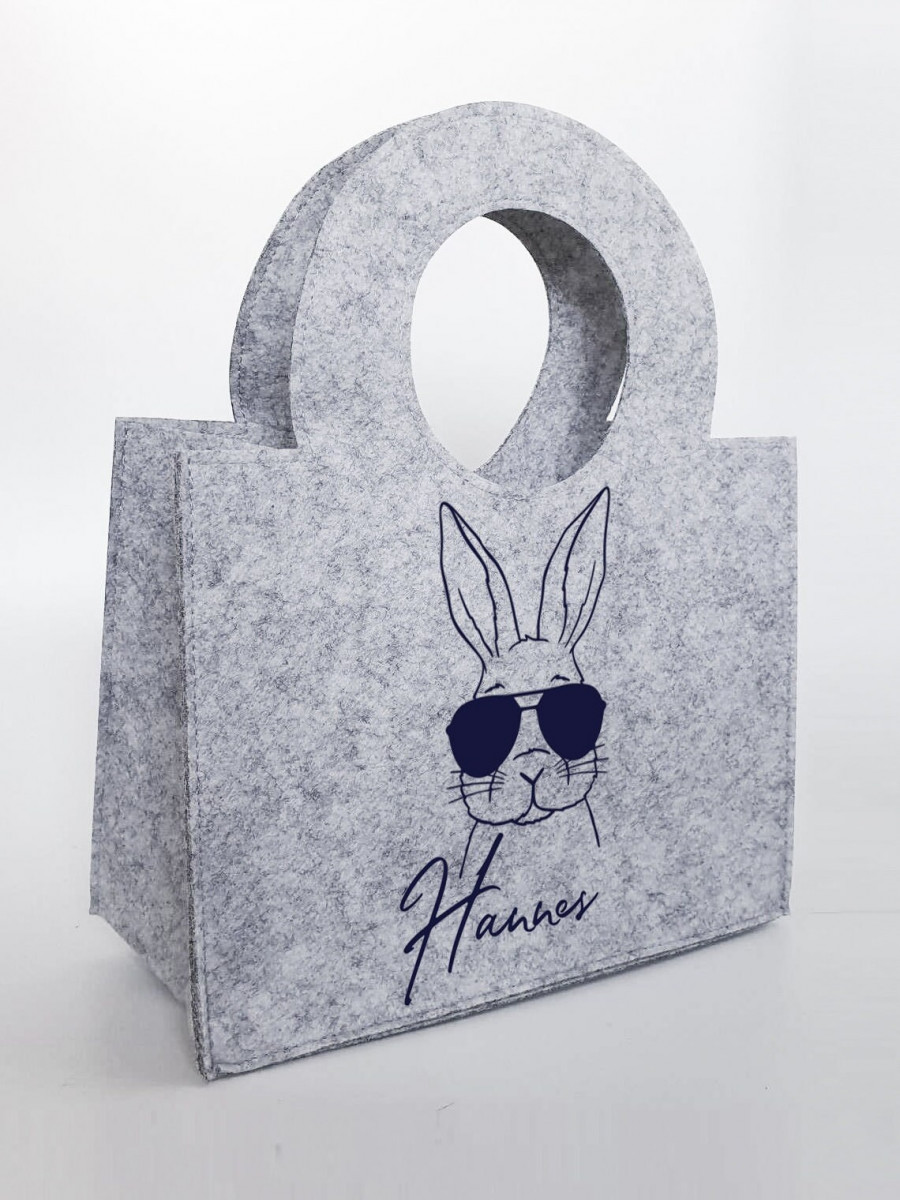 Personalisierte Oster-Tasche aus Filz 27 x 13 x 21 cm | Hase mit Sonnenbrille | Tasche mit Namen | Ostertasche | Geschenk | Ostern