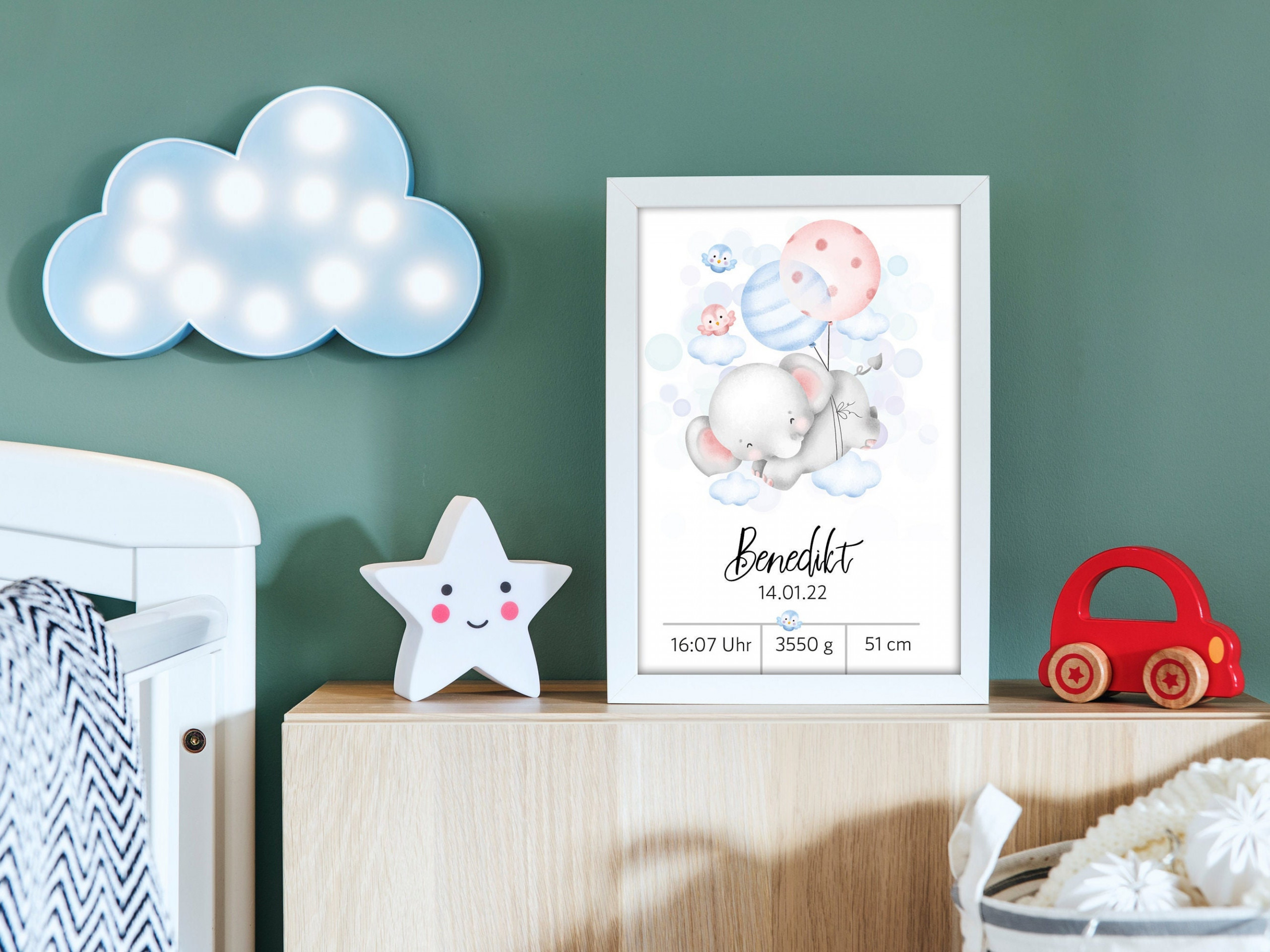 Personalisiertes Poster | Geburtsdaten | Geburt | Elefant | Geschenk | Baby | Junge | Mädchen | Plakat – Bild 2