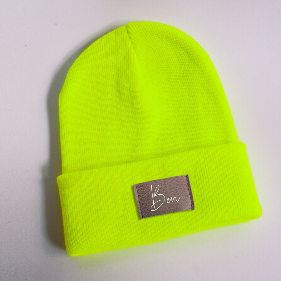 Kinder Mütze personalisiert | Hipster Beanie | Mütze | Wintermütze | Neon gelbe Mütze mit Namen | Herbst