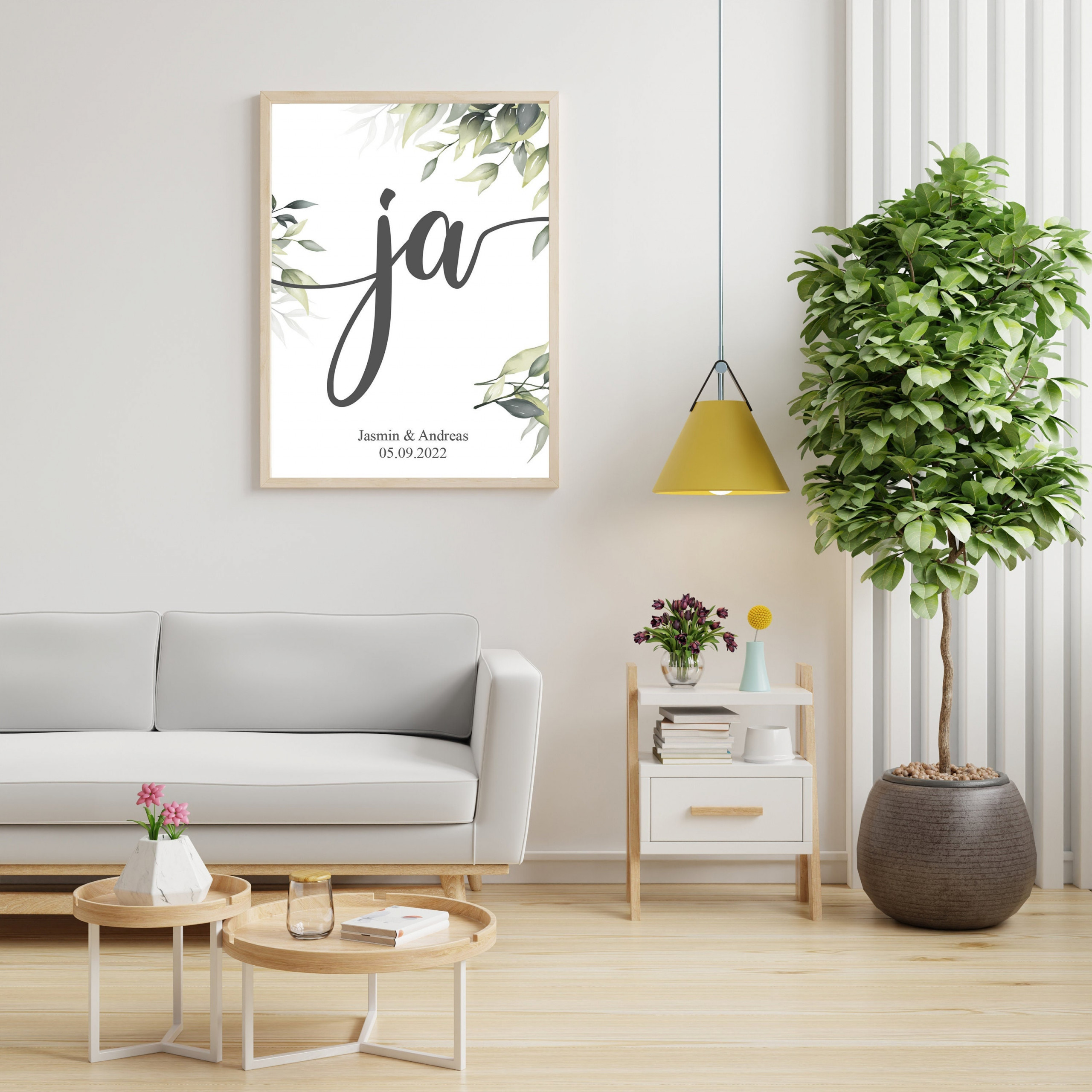 Personalisiertes Hochzeits Poster | Hochzeit | Wedding | Ja | Geschenk | Plakat | Bild | Name | Geschenk | Paar | persönlich | Eukalyptus – Bild 1
