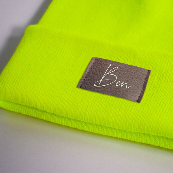 Kinder Mütze personalisiert | Hipster Beanie | Mütze | Wintermütze | Neon gelbe Mütze mit Namen | Herbst – Bild 3