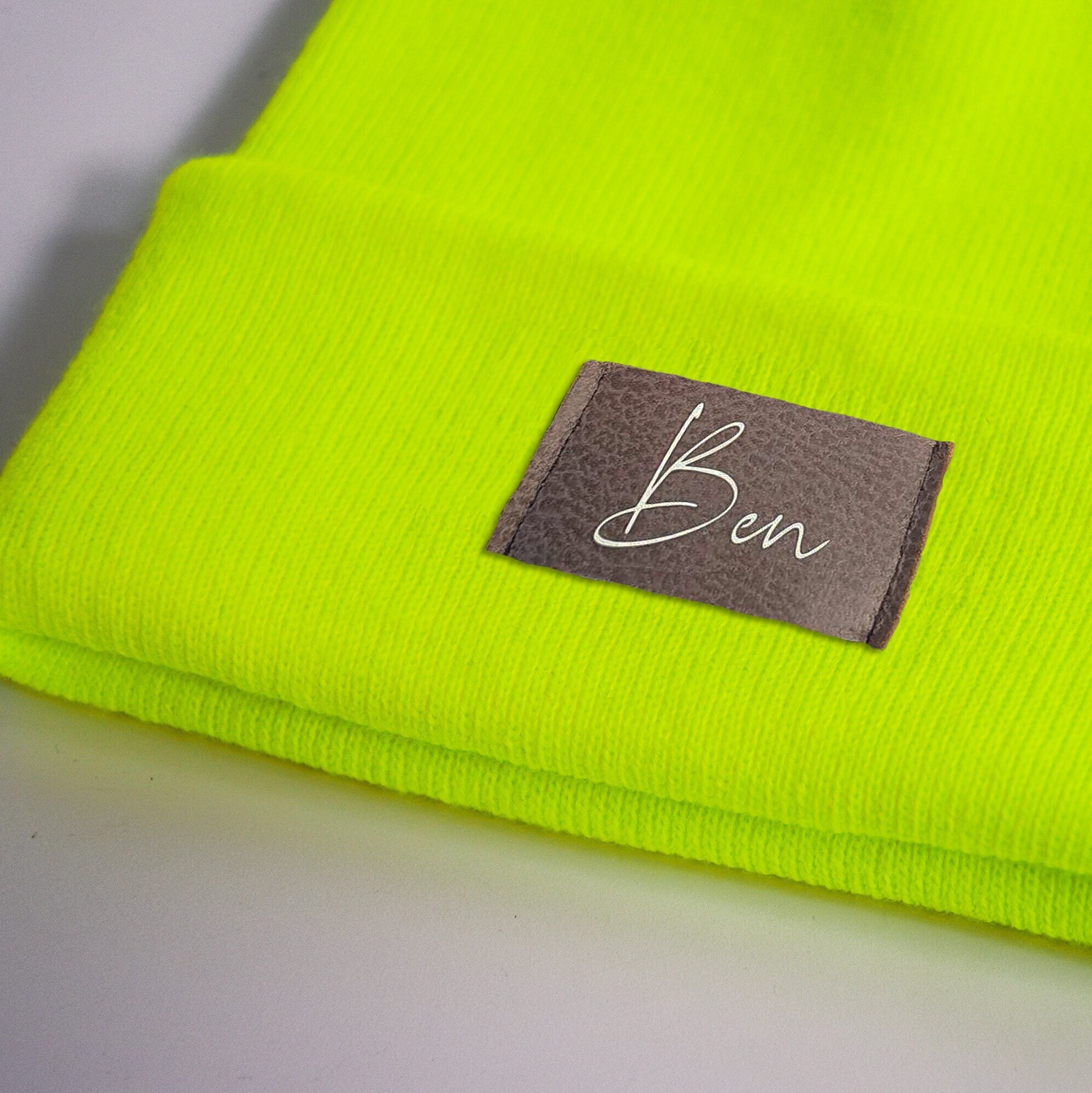 Kinder Mütze personalisiert | Hipster Beanie | Mütze | Wintermütze | Neon gelbe Mütze mit Namen | Herbst – Bild 3