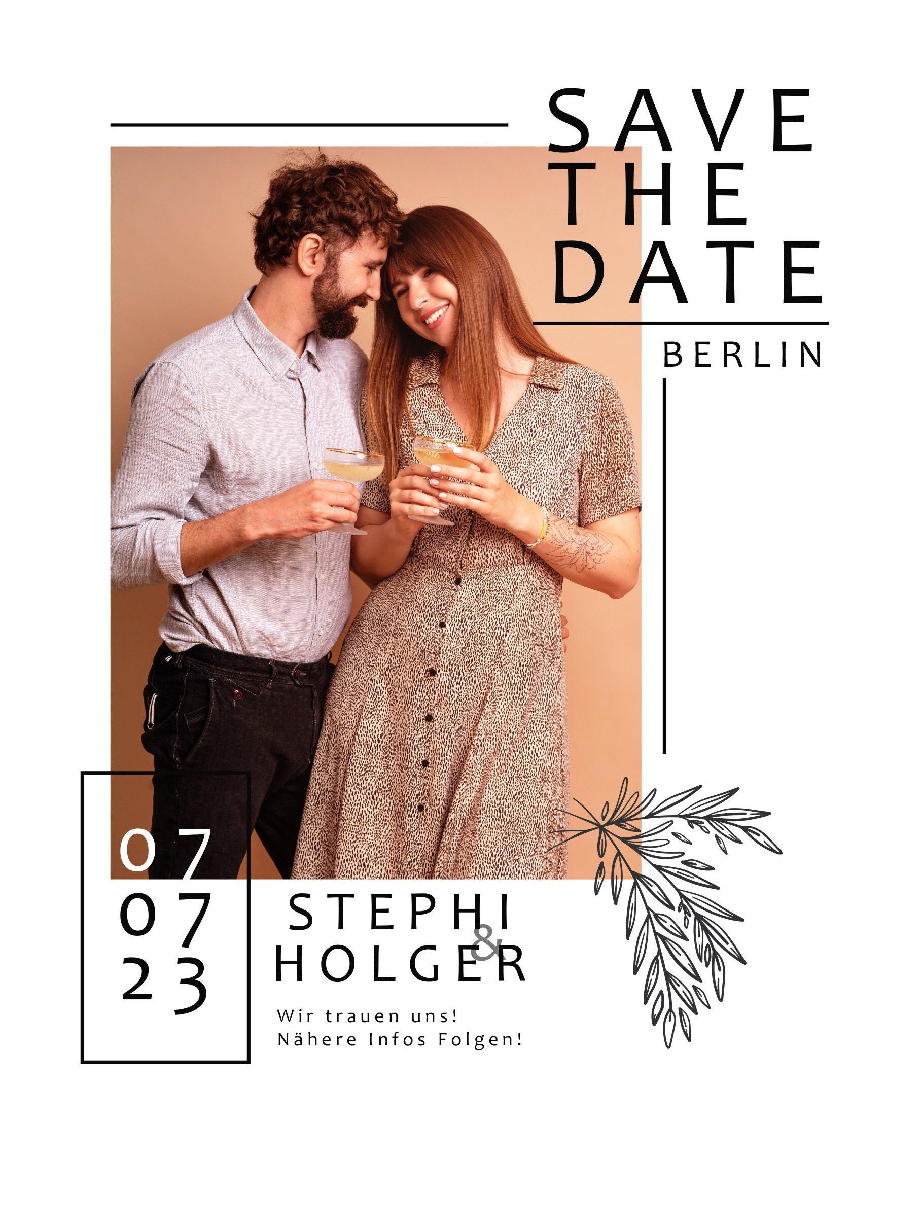 Digitale Save the Date Karte - Whats App, EMail oder zum ausdrucken - Einladung - Einladungskarte - Personalisiert - Hochzeit – Bild 5