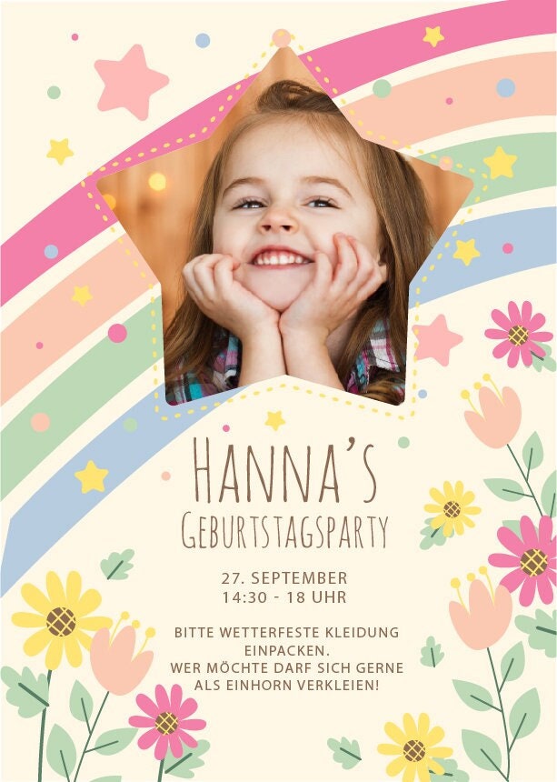 Digitale Einladung mit Foto zum Geburtstag - Karte - Whats App, EMail oder zum ausdrucken - Party - Einladungskarte - Personalisiert