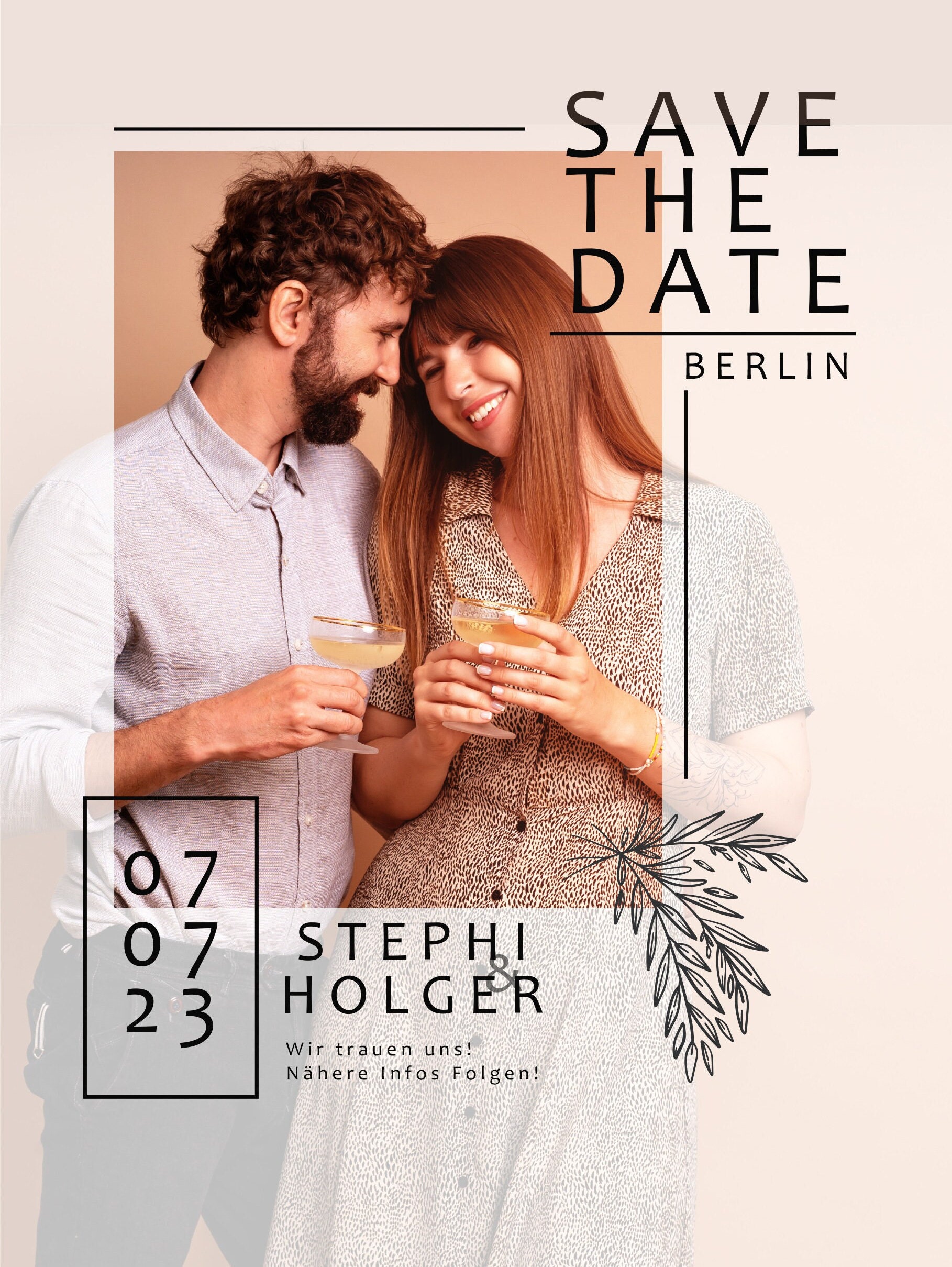 Digitale Save the Date Karte - Whats App, EMail oder zum ausdrucken - Einladung - Einladungskarte - Personalisiert - Hochzeit – Bild 4