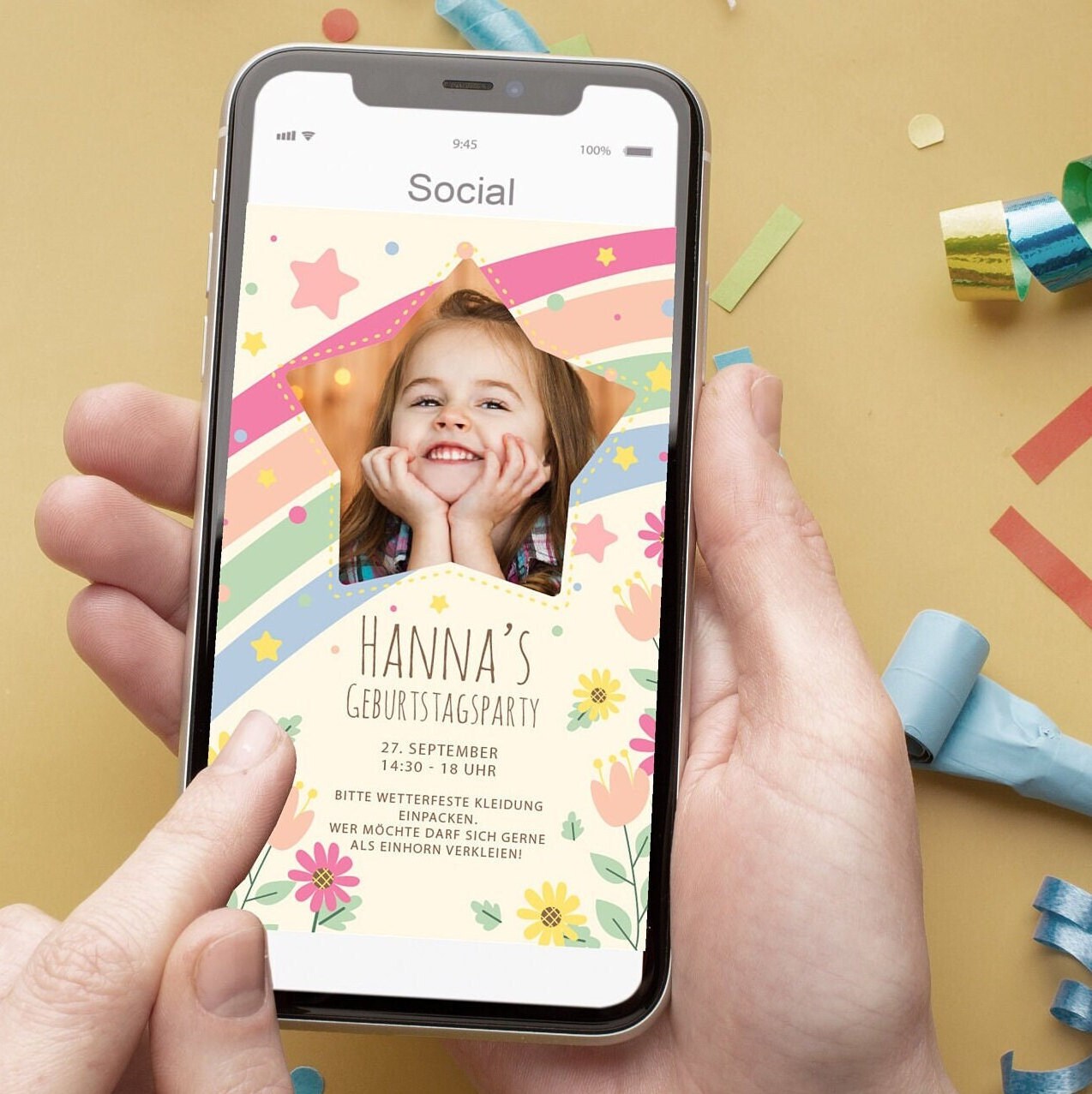 Digitale Einladung mit Foto zum Geburtstag – Karte – Whats App, EMail oder zum ausdrucken – Party – Einladungskarte – Personalisiert