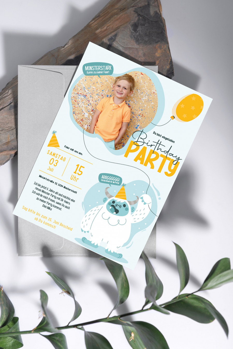 Digitale Einladung mit Foto zum Monster Geburtstag - Karte - Whats App, EMail oder zum ausdrucken - Party - Einladungskarte - Personalisiert