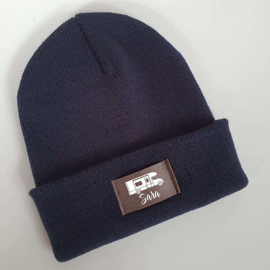 Camping Mütze personalisiert | Hipster Beanie | Mütze | Wintermütze | Blaue Mütze mit Namen | Kinder und/oder Erwachsene | Wohnwagen | Bulli