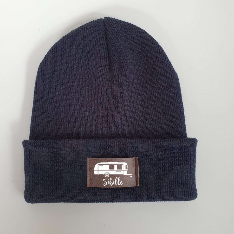 Camping Mütze personalisiert | Hipster Beanie | Mütze | Wintermütze | Blaue Mütze mit Namen | Kinder und/oder Erwachsene | Wohnwagen | Bulli