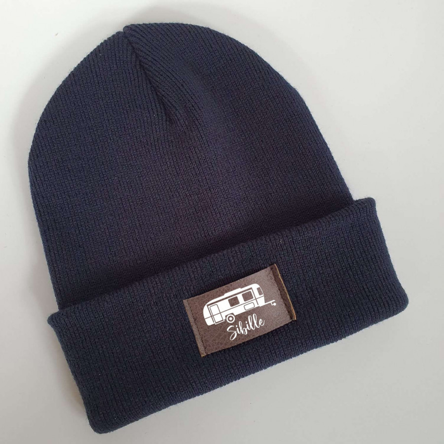 Camping Mütze personalisiert | Hipster Beanie | Mütze | Wintermütze | Blaue Mütze mit Namen | Kinder und/oder Erwachsene | Wohnwagen | Bulli