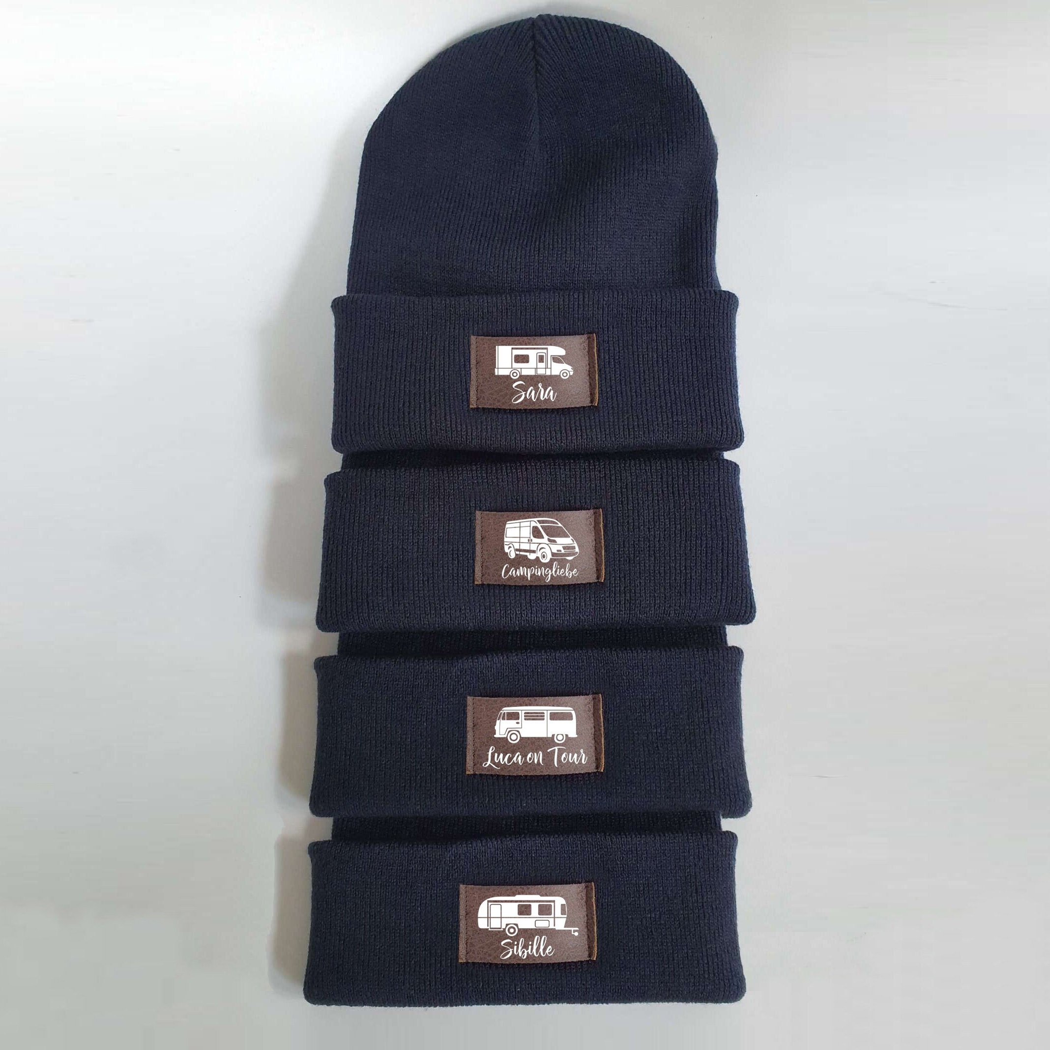 Camping Mütze personalisiert | Hipster Beanie | Mütze | Wintermütze | Blaue Mütze mit Namen | Kinder und/oder Erwachsene | Wohnwagen | Bulli – Bild 10
