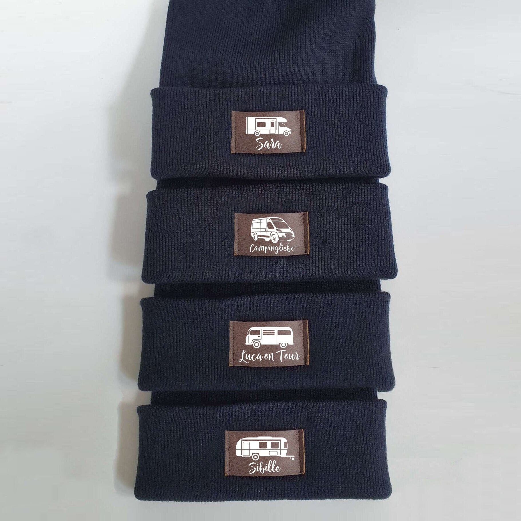 Camping Mütze personalisiert | Hipster Beanie | Mütze | Wintermütze | Blaue Mütze mit Namen | Kinder und/oder Erwachsene | Wohnwagen | Bulli – Bild 2