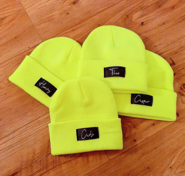 Kinder Mütze personalisiert | Hipster Beanie | Mütze | Wintermütze | Neon gelbe Mütze mit Namen | Herbst – Bild 4